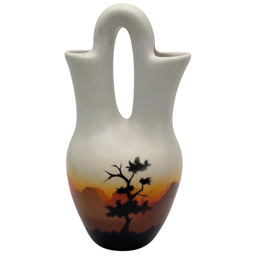 Native American Navajo Cedar Mesa Pottery Sunset Canyon Wedding Vase Signed